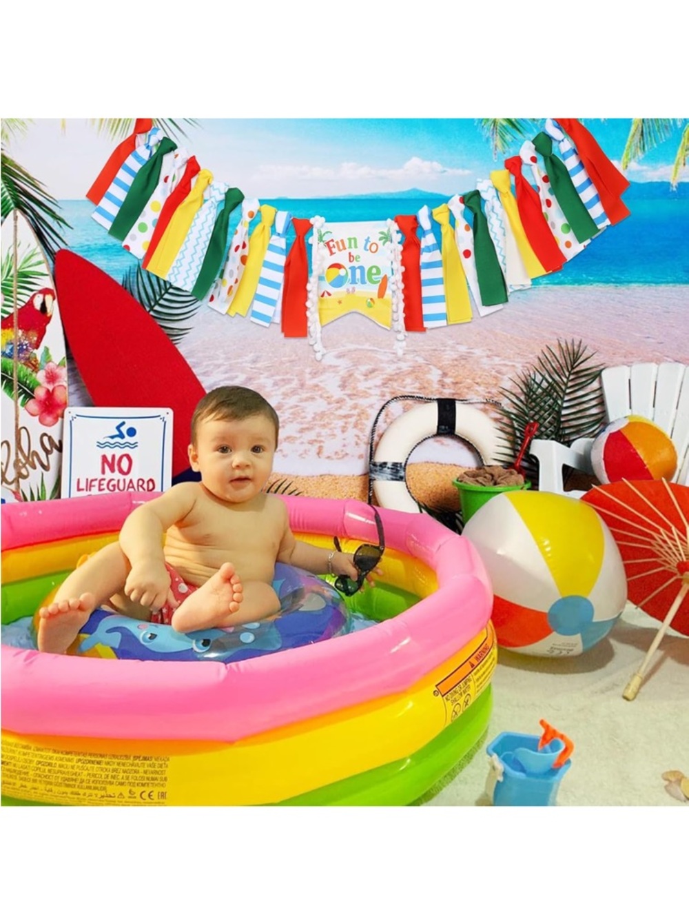 Fun to Be One High Chair Banner - Colorful Beach First Birthday Decor - Picture 7 of 9